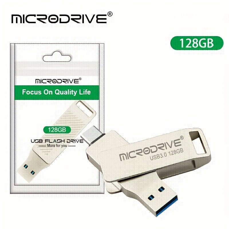 MICRODRIVE Type-C USB 3.0 Flash Drive 2-in-1 Interface, Suitable for Smartphones\u002Ftablets\u002Flaptops, Plug and Play, Portable SSD Alternative, High-speed External Storage, Three Capacities 64GB, 128GB, 256GB.
