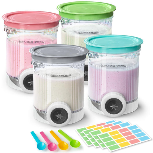 4-Pack Creami Swirl Pints with Lids – Compatible with Ninja NC700 Ice Cream & Soft Serve Makers | Includes Spoons & Reusable Labels