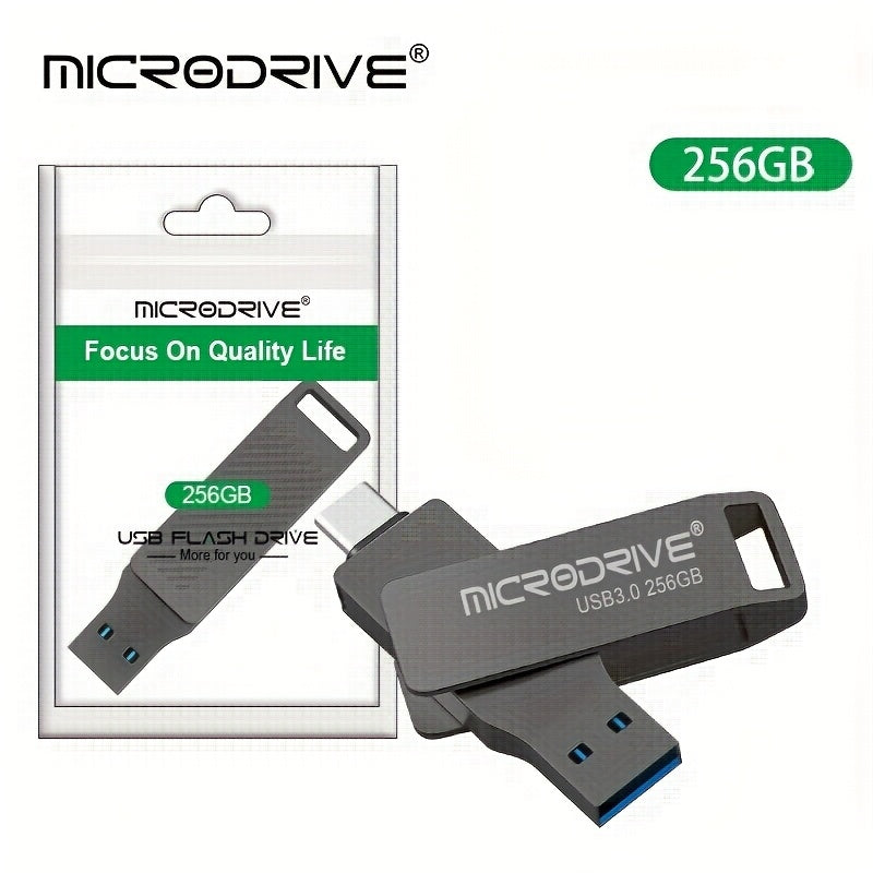 MICRODRIVE Type-C USB 3.0 Flash Drive 2-in-1 Interface, Suitable for Smartphones\u002Ftablets\u002Flaptops, Plug and Play, Portable SSD Alternative, High-speed External Storage, Three Capacities 64GB, 128GB, 256GB.