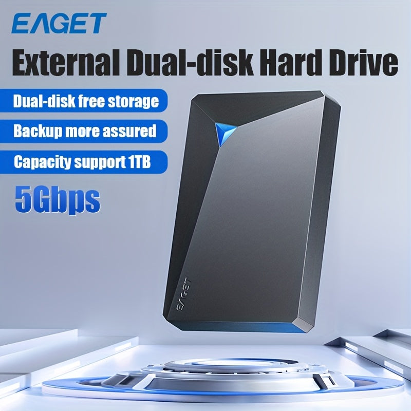 1pc 960GB\u002F1TB Dual-Disk Portable External Hard Drive, USB 3.0 High-Speed Transfer, 2.5-Inch Mechanical HDD, Business Design, Reliable & Durable, NTFS File System, Plug & Play Compatible with PC Mac, Tablet, Mac, PS, Xbox