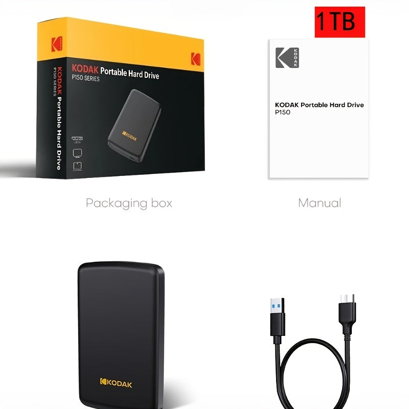 KODAK HDD 1TB Portable External Hard Drive HDD, 500GB Large Storage Mechanical Hard Drive Plug And Play USB 3. 0 for PC Mac Laptop PS4 Xbox Xbox Quick Save Fast Transmission