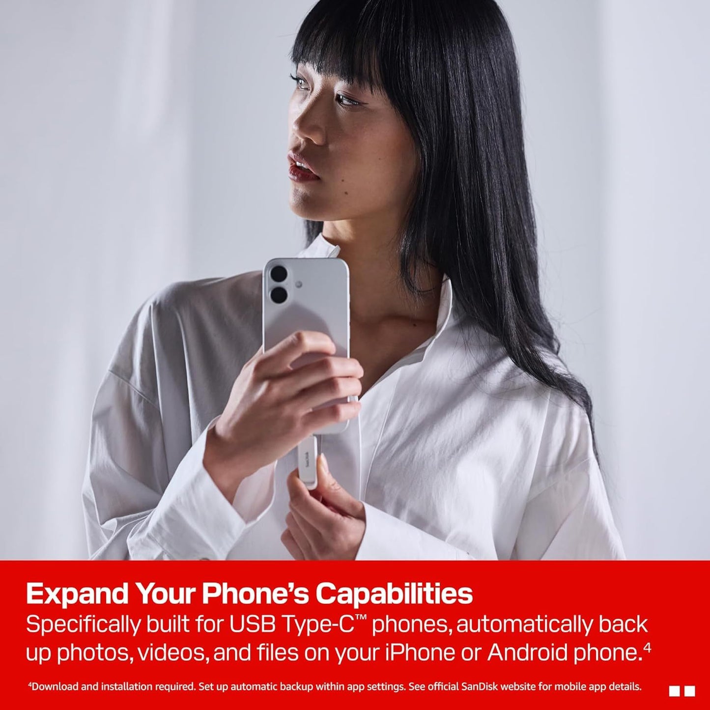 SANDISK 1TB Phone Drive with USB Type-C - for Smartphones, Tablets, and Computers - Up to 150MB\u002Fs, USB 3.2 Gen 1 - Arctic White - SDIXS0N-1T00-GN6NE
