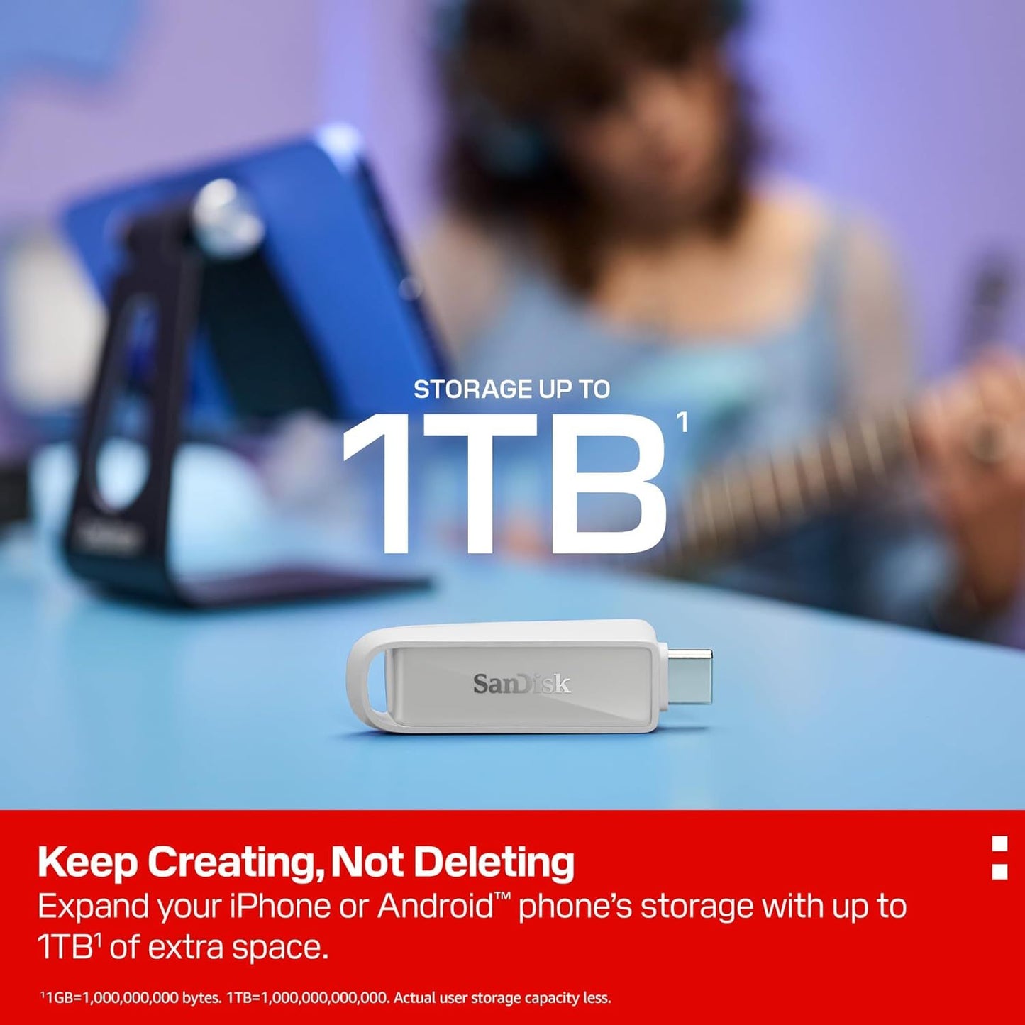 SANDISK 1TB Phone Drive with USB Type-C - for Smartphones, Tablets, and Computers - Up to 150MB\u002Fs, USB 3.2 Gen 1 - Arctic White - SDIXS0N-1T00-GN6NE