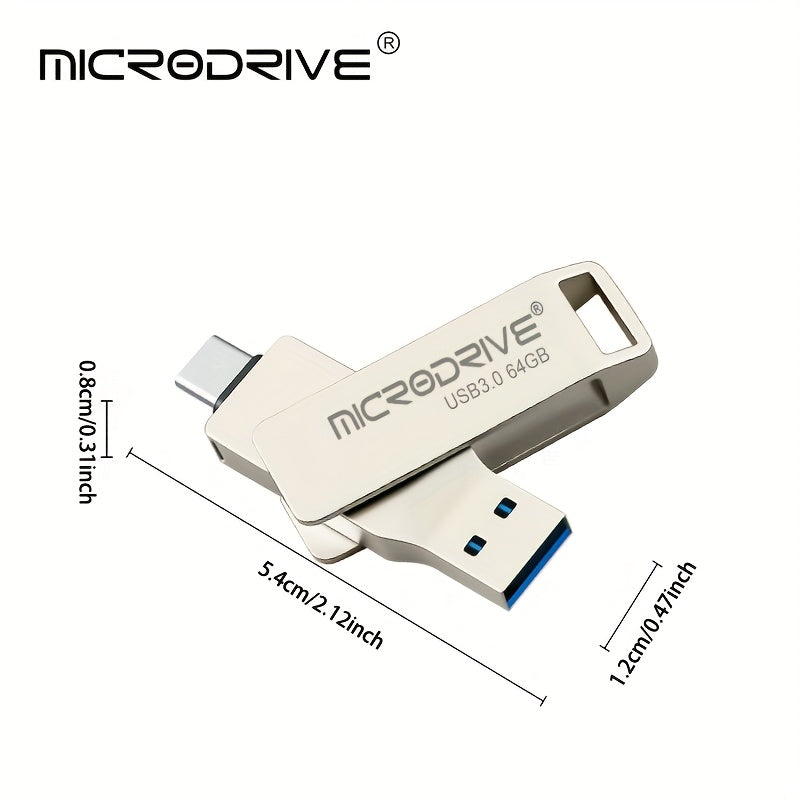 MICRODRIVE Type-C USB 3.0 Flash Drive 2-in-1 Interface, Suitable for Smartphones\u002Ftablets\u002Flaptops, Plug and Play, Portable SSD Alternative, High-speed External Storage, Three Capacities 64GB, 128GB, 256GB.