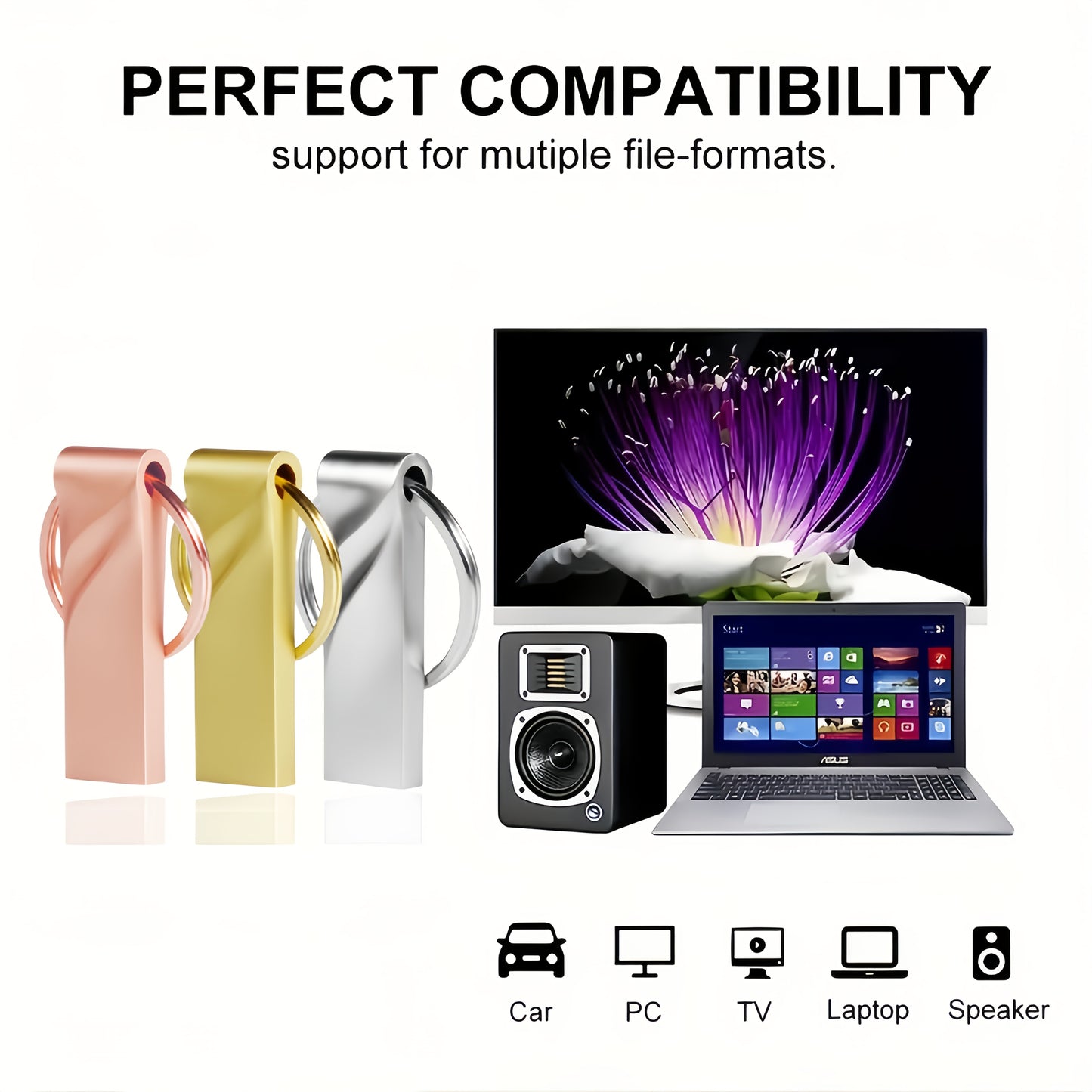 3pcs Mixed Color High-Speed USB 2.0 Flash Drives - Ranging from 128MB\u002F8GB\u002F16GB\u002F32GB\u002F64GB\u002F90GB\u002F100GB Metal USB Sticks, True Capacity, Compatible with PC, TV, And Car Audio Systems