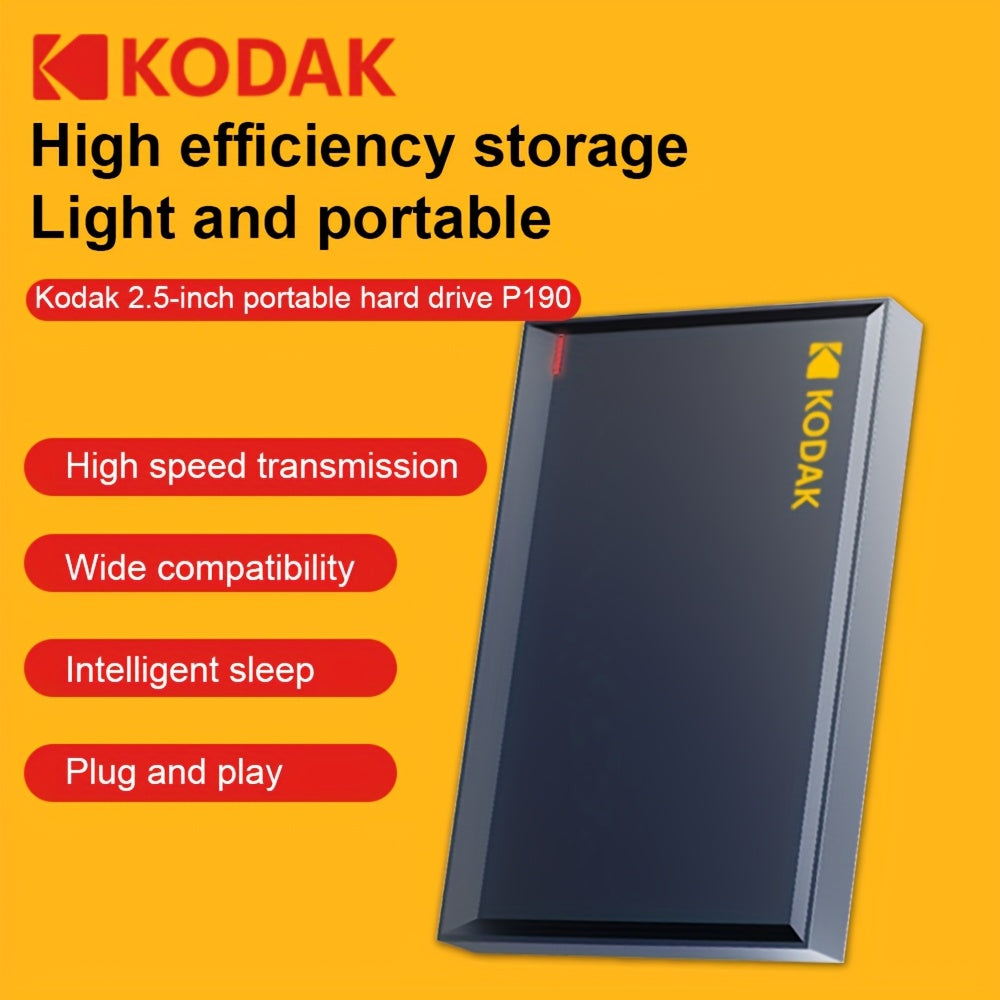KODAK P190 Portable External Hard Drive 500GB USB 3.0 Interface Plug-And-Play. Suitable For: Windows\u002FMac Systems. No Need to Install Software. Safely Back Up Photos, Videos And Files; The Best Choice for Storage