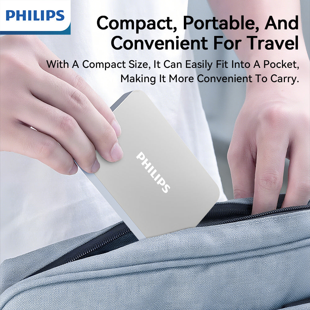 PHILIPS Business-Style Large-Capacity Portable Hard Drive, High-Speed Transfer, Multi-Device Compatibility, External SSD, 1TB and 2TB Options, Secure and Reliable Data Storage.