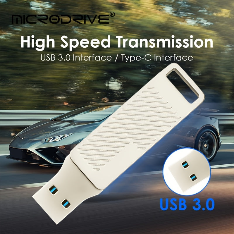 MICRODRIVE Type-C USB 3.0 Flash Drive 2-in-1 Interface, Suitable for Smartphones\u002Ftablets\u002Flaptops, Plug and Play, Portable SSD Alternative, High-speed External Storage, Three Capacities 64GB, 128GB, 256GB.