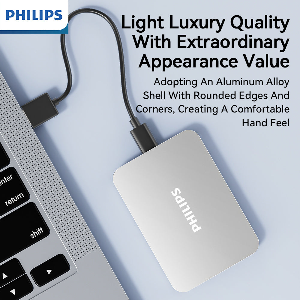 PHILIPS Business-Style Large-Capacity Portable Hard Drive, High-Speed Transfer, Multi-Device Compatibility, External SSD, 1TB and 2TB Options, Secure and Reliable Data Storage.
