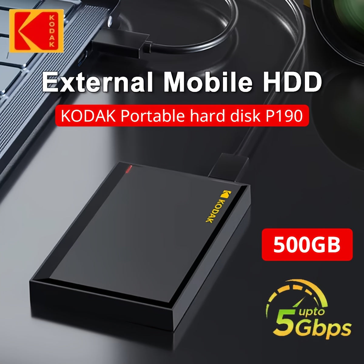 KODAK P190 Portable External Hard Drive 500GB USB 3.0 Interface Plug-And-Play. Suitable For: Windows\u002FMac Systems. No Need to Install Software. Safely Back Up Photos, Videos And Files; The Best Choice for Storage