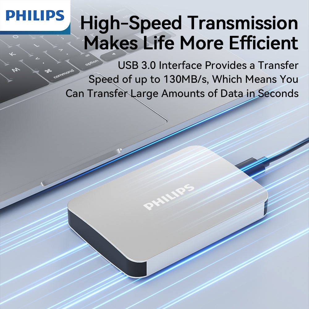 PHILIPS Business-Style Large-Capacity Portable Hard Drive, High-Speed Transfer, Multi-Device Compatibility, External SSD, 1TB and 2TB Options, Secure and Reliable Data Storage.