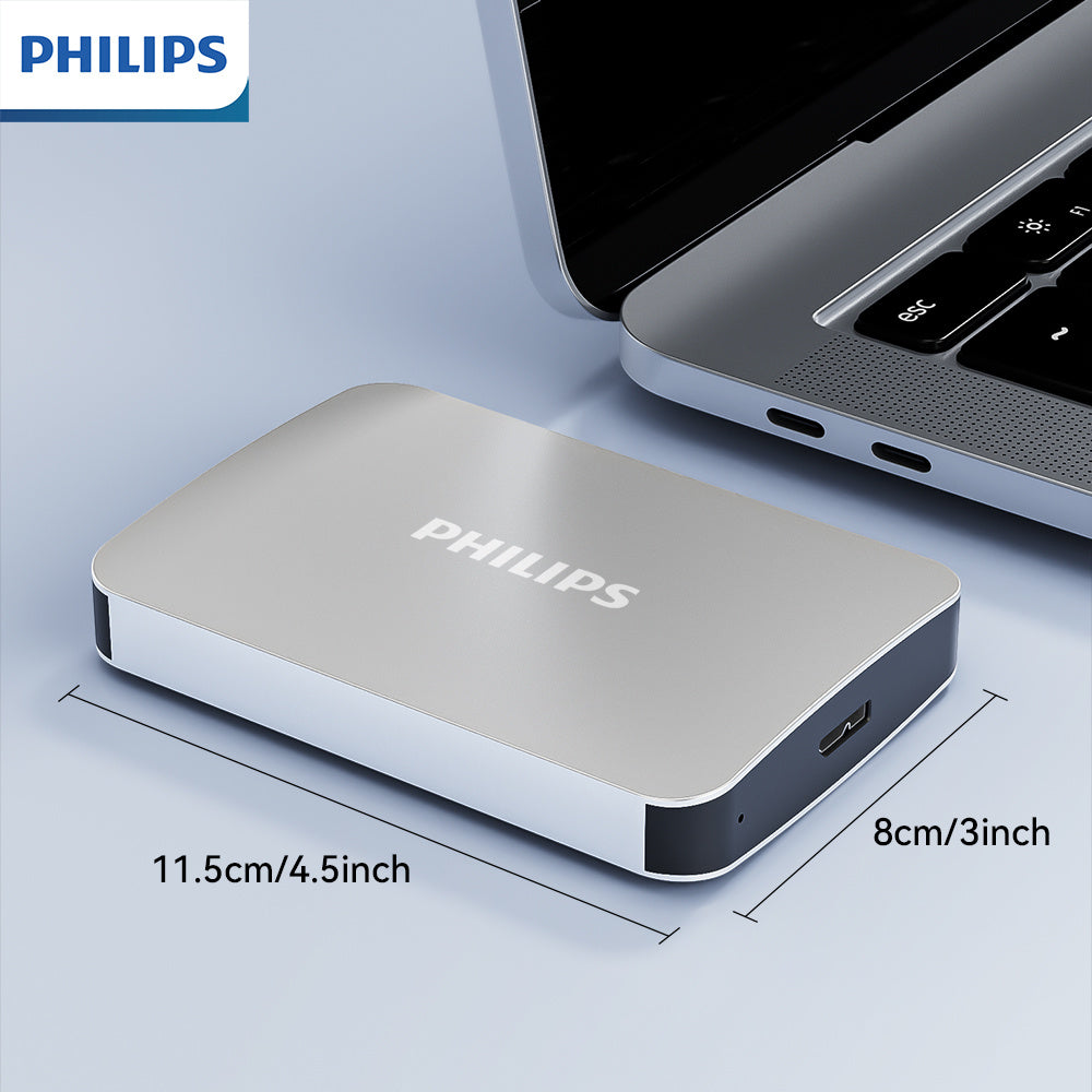 PHILIPS Business-Style Large-Capacity Portable Hard Drive, High-Speed Transfer, Multi-Device Compatibility, External SSD, 1TB and 2TB Options, Secure and Reliable Data Storage.