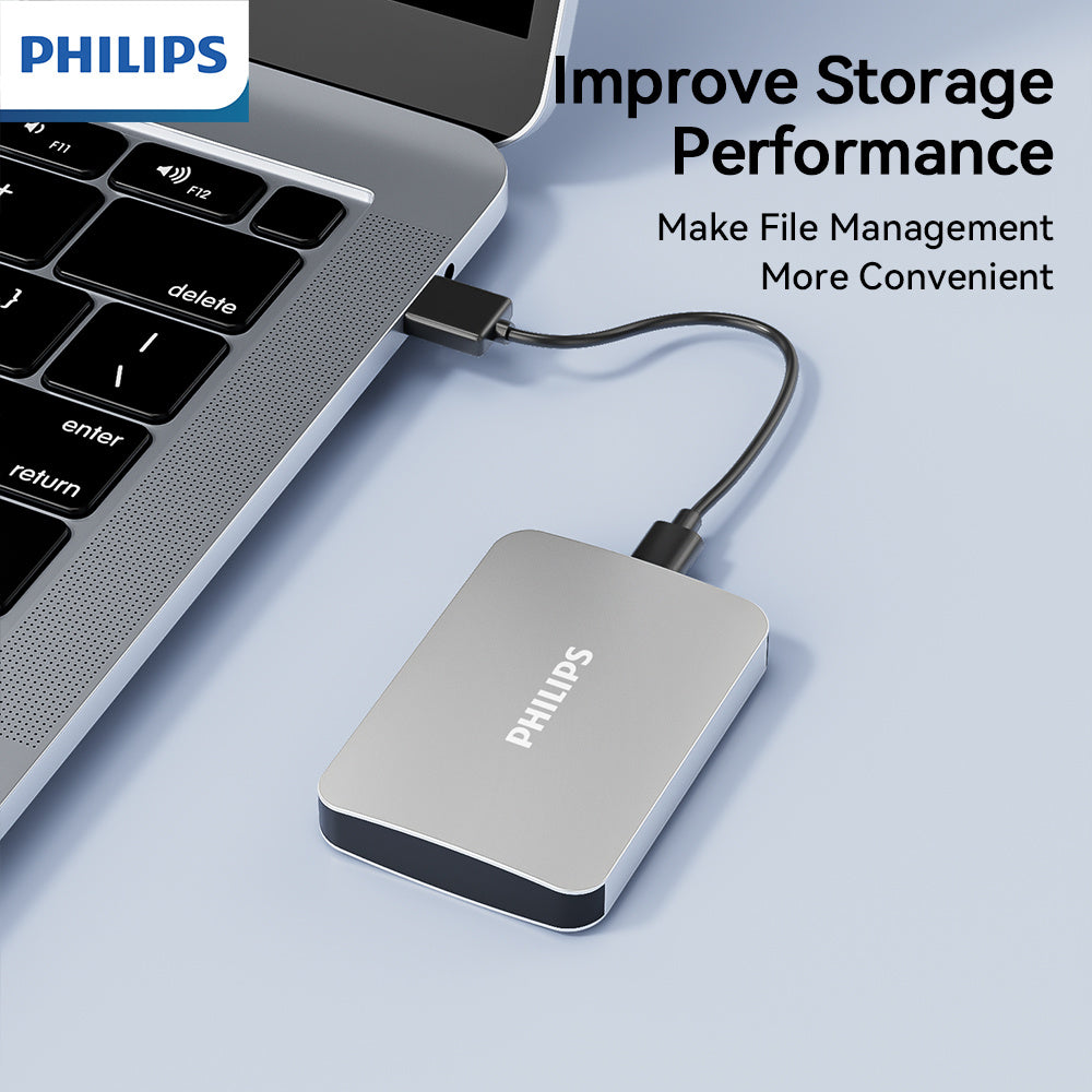 PHILIPS Business-Style Large-Capacity Portable Hard Drive, High-Speed Transfer, Multi-Device Compatibility, External SSD, 1TB and 2TB Options, Secure and Reliable Data Storage.