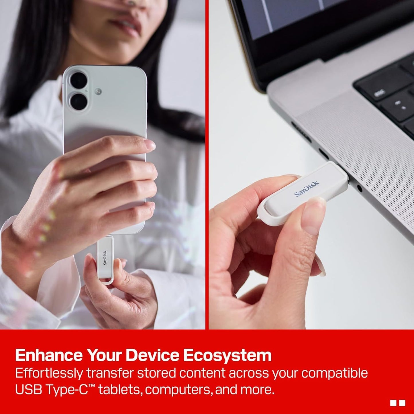 SANDISK 1TB Phone Drive with USB Type-C - for Smartphones, Tablets, and Computers - Up to 150MB\u002Fs, USB 3.2 Gen 1 - Arctic White - SDIXS0N-1T00-GN6NE