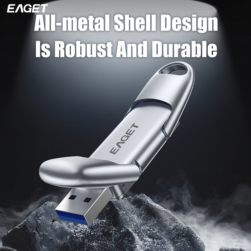 EAGET Ultra-Speed USB 3.2 Gen 2 Flash Drive - Sleek Metallic Portable SSD Pen Drive with Dual Type-C & USB Interfaces, 1000MB\u002Fs Read Speed, Ideal for Phones, Tablets, and Cameras
