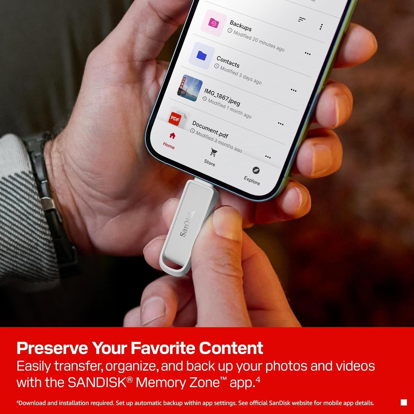 SANDISK 1TB Phone Drive with USB Type-C - for Smartphones, Tablets, and Computers - Up to 150MB\u002Fs, USB 3.2 Gen 1 - Arctic White - SDIXS0N-1T00-GN6NE