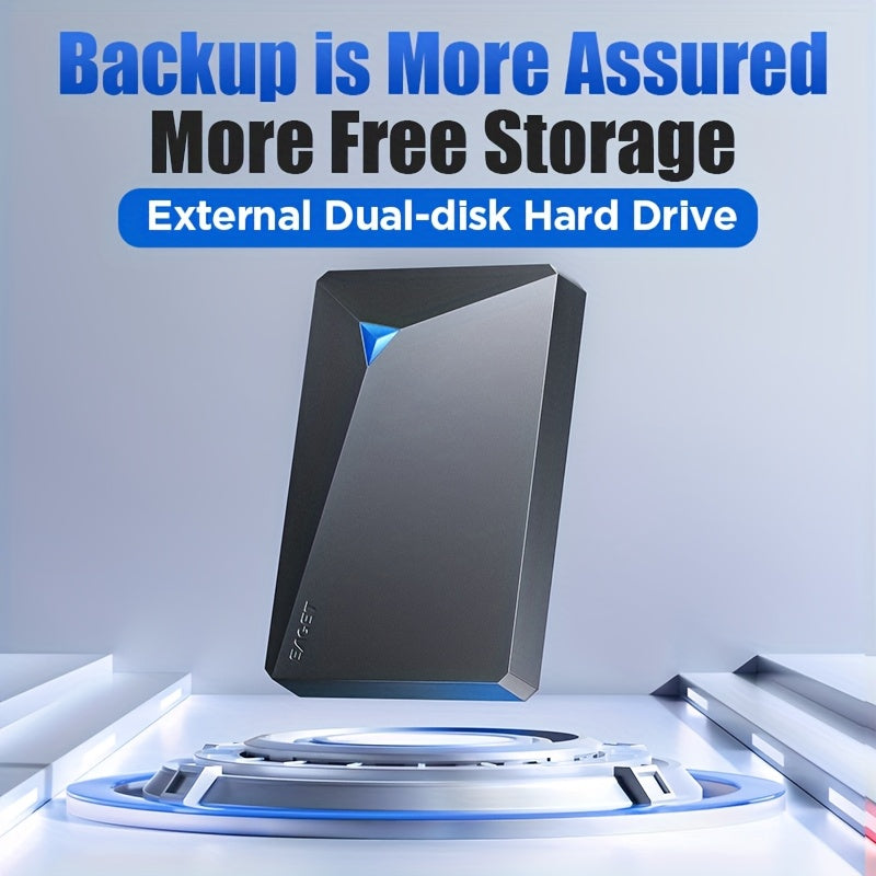 1pc 960GB\u002F1TB Dual-Disk Portable External Hard Drive, USB 3.0 High-Speed Transfer, 2.5-Inch Mechanical HDD, Business Design, Reliable & Durable, NTFS File System, Plug & Play Compatible with PC Mac, Tablet, Mac, PS, Xbox